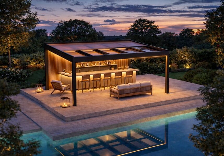 calista with bar and pool Outdoor Pergola Calista with a bar and pool